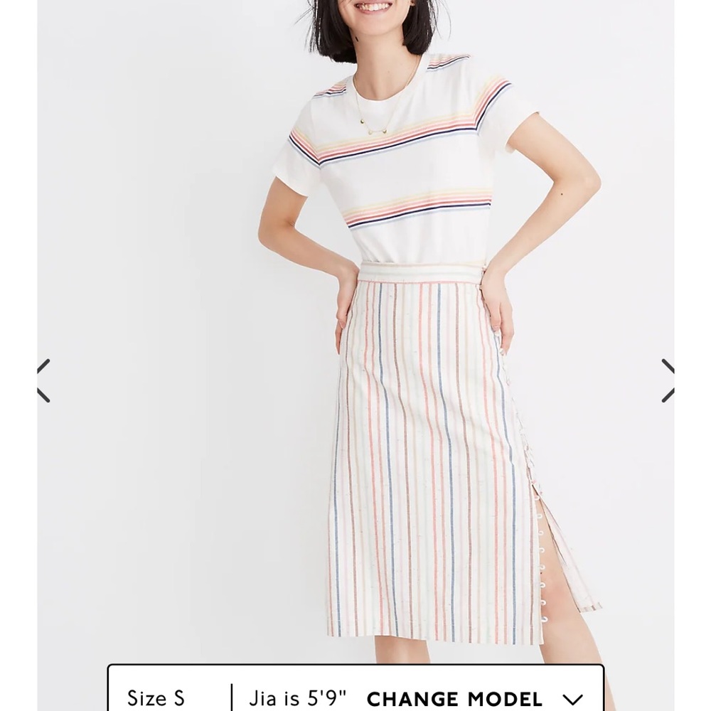 Madewell Cream Multicolor Striped Midi Skirt